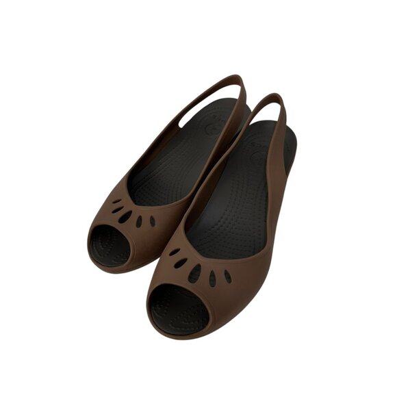 Crocs Womens Brown Open Toe Wedge Slingback Sandals Size 10 - Picture 13 of 13